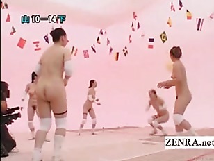 Subtitled Nudist Japan milfs volleyball and cum facial