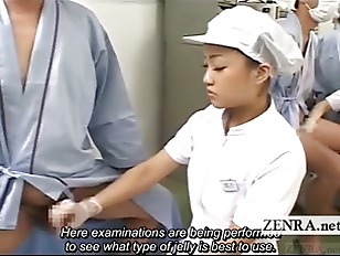 Subtitled CFNM Japan condom laboratory handjob research 
