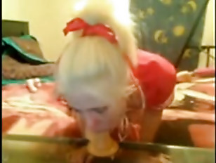 Blonde Cheerleader Deep Throats Dildo
