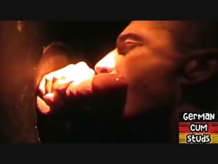 German gay sucks dick in gloryhole while jerking it