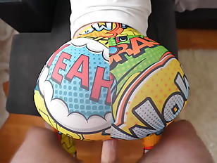 Caught my stepsister masturbating and fucked her, tearing her leggings on her big ass