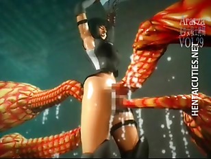 【３DCG】極太触手に全身の穴を貫かれる巨乳美女