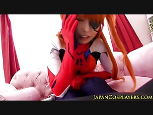 Japanese cosplay babe tugging cock