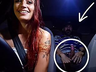 Slut works as a ride-sharing driver and catches a man masturbating in the back seat!