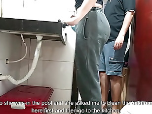 Maid is caught in the bathroom.