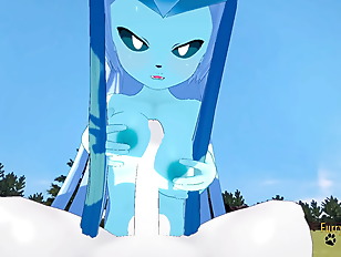 Pokemon Hentai Furry Yiff 3D - POV Glaceon boobjob and fucked with creampie by Cinderace