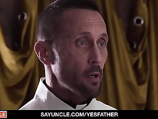 When the priest is finally ready to penetrate the boy, he bends him down and shoves big dick up his ass while the boy’s moans fill the room