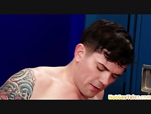 Lockerroom porn video – Locker room tattooed stud bareback fucks his BF till cum