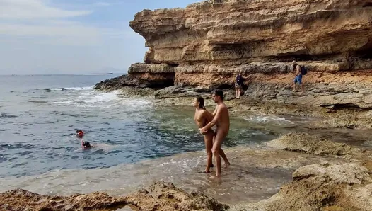 Divers watching us fuck at the beach give us some help
