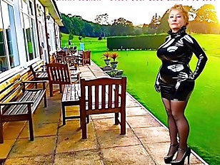 Golf Club Slut Shiny Pvc Plastic Skirt High Heels Stocking Granny Member Outdoors in Public at the
