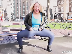 Flashing her Pussy for all the workers