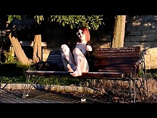 Liared Tattooed barefoot exhibitionist