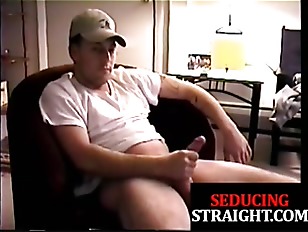 Jerking straight jock gets his hard dick blown by DILF