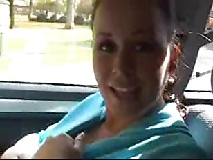 hand job in car - Brandi big tits gives handjob in car
